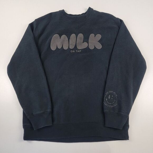 The Little Milk Bar Black Crewneck Sweatshirt Milk On Tap Womens Size XL L/S - Picture 2 of 12